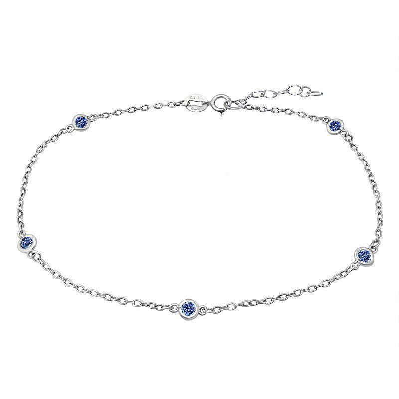 Aleure Precioso Sterling Silver Gemstone Station Anklet, Womens Tanzanite Blue Product Image