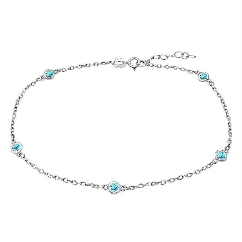 Aleure Precioso Sterling Silver Gemstone Station Anklet, Womens Blue Product Image