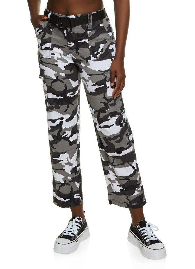 Womens Belted Camouflage Cargo Pants Product Image