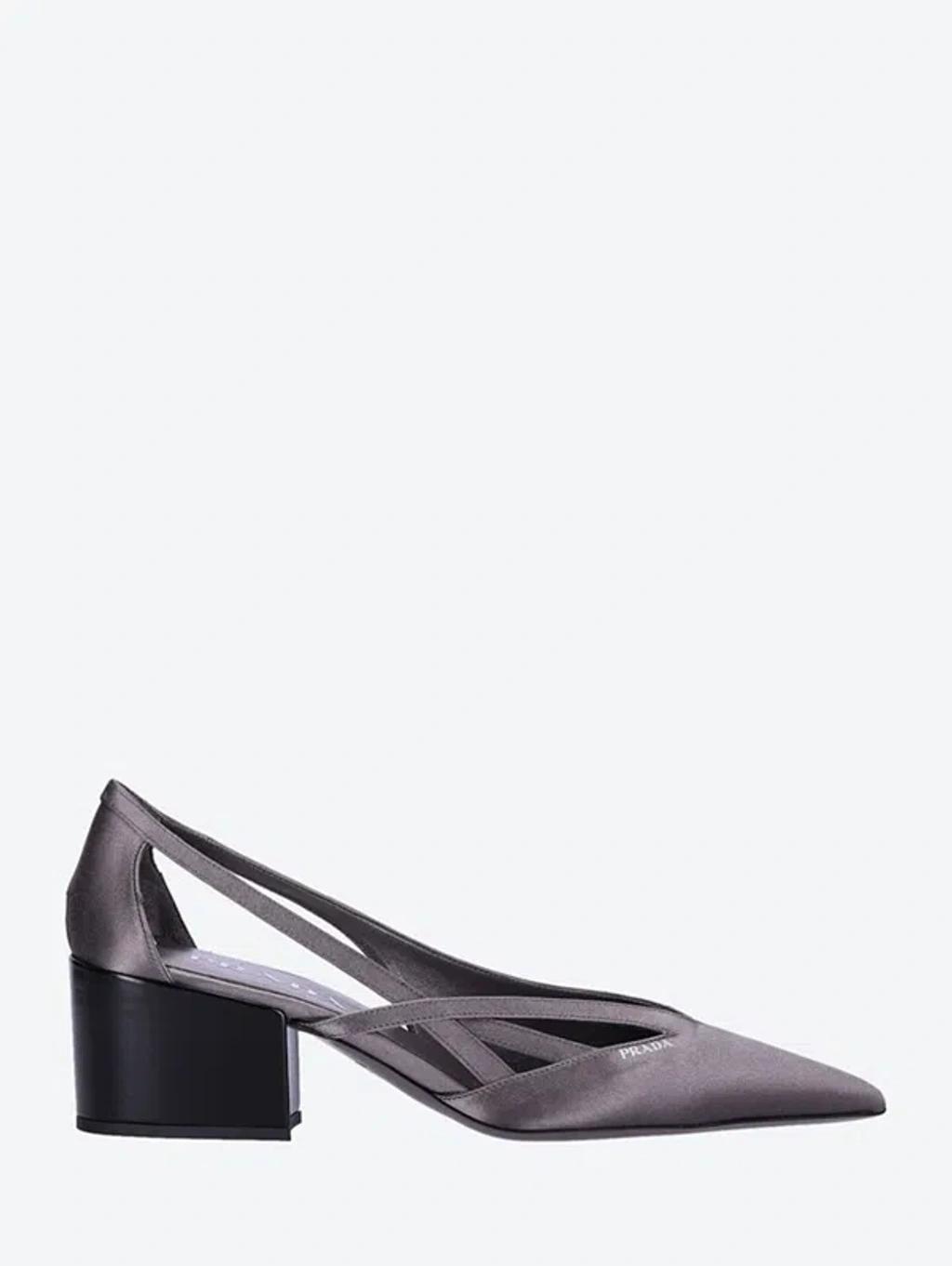 PRADA 55 Pointed Satin Pumps In Grey Product Image