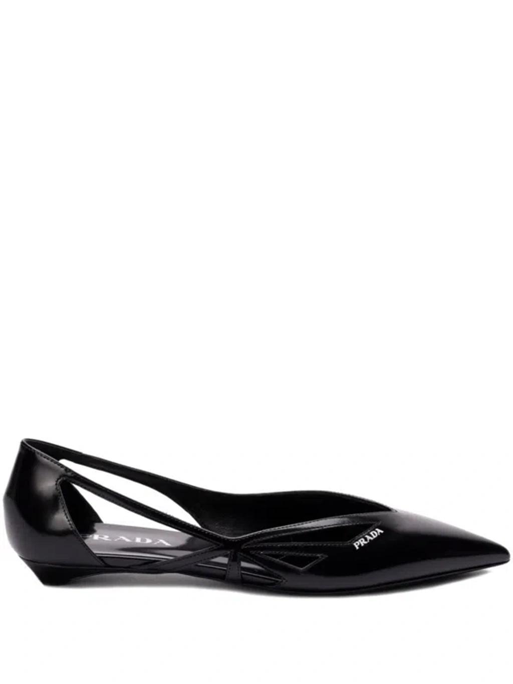 PRADA Cutout Leather Flats In Black Product Image