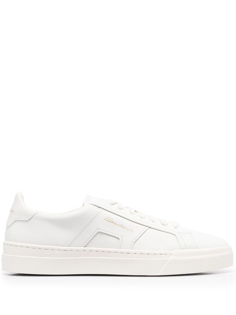 SANTONI Double Buckle Low-top Sneakers In Bianco Product Image