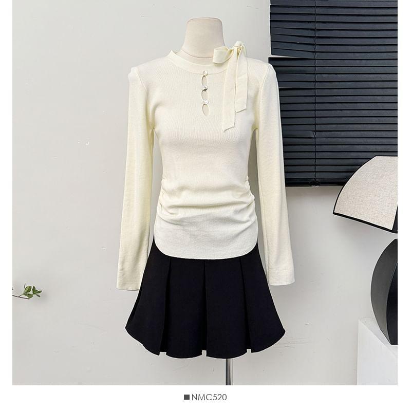 Tie-Neck Ruched Knit Top Product Image