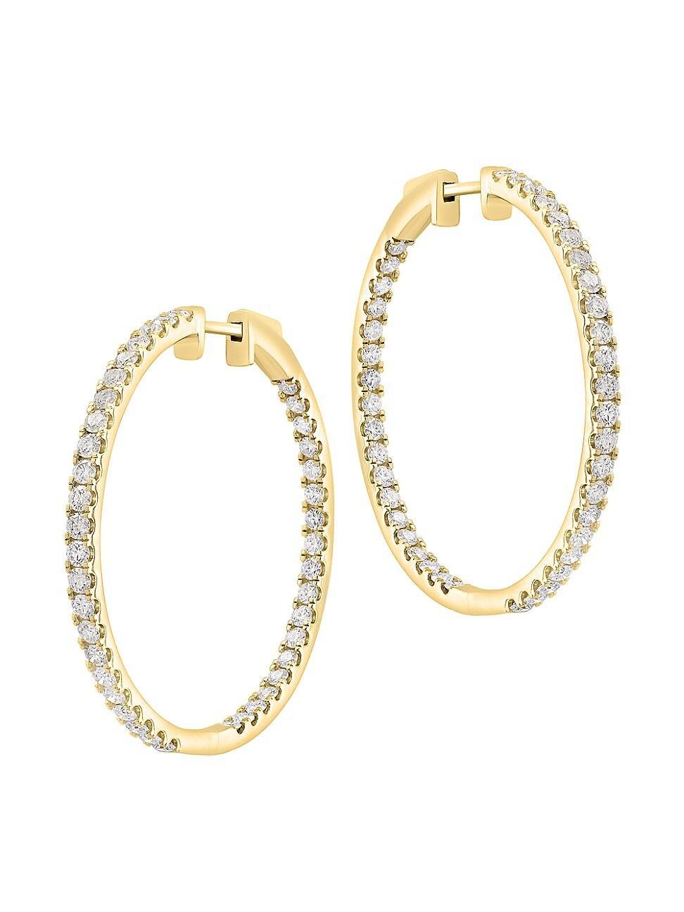 Womens 14K Yellow Gold & 3.19 TCW Diamond Inside-Out Hoop Earrings Product Image