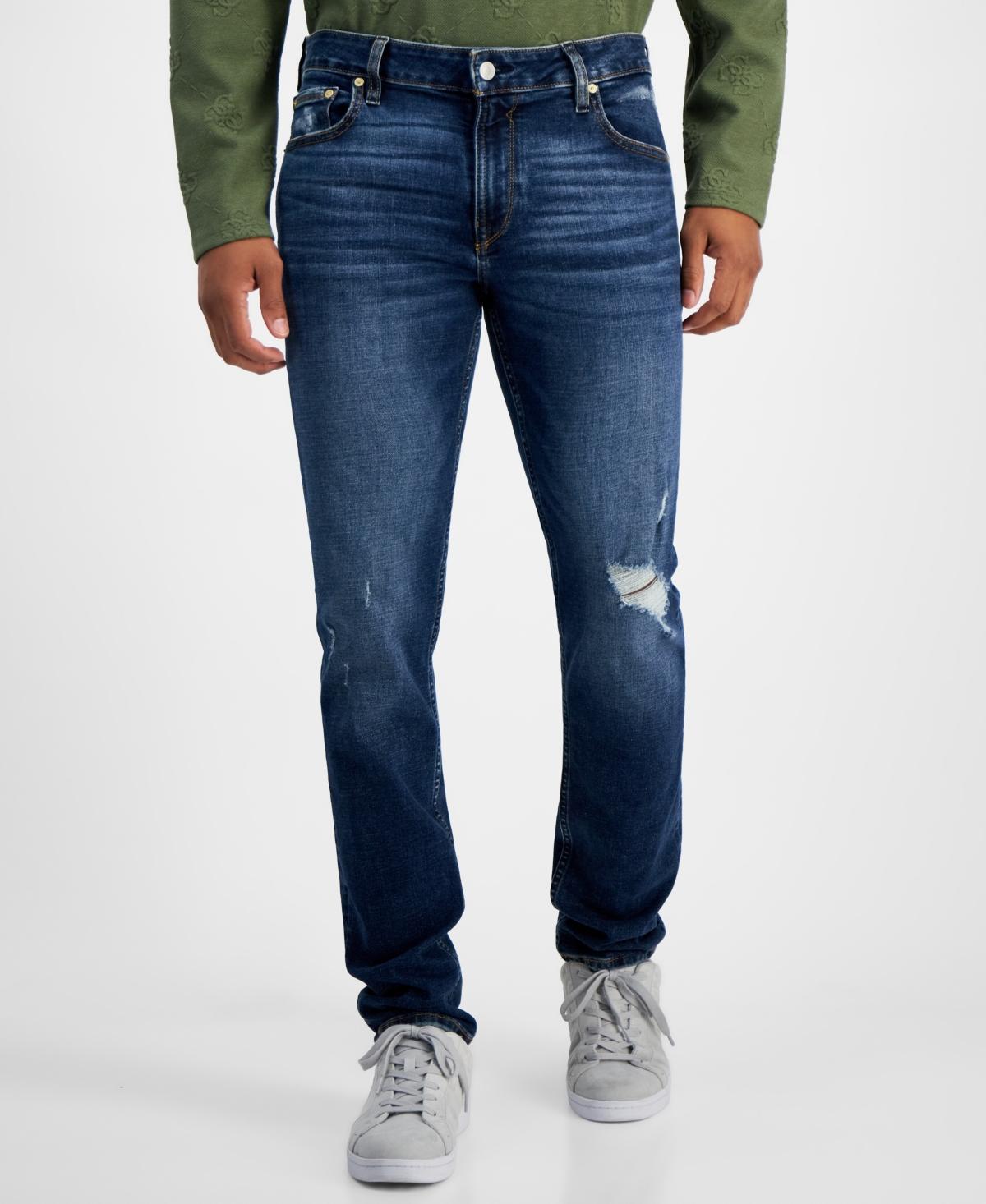 Guess Slim Fit Tapered Destructed Detail Jeans Product Image