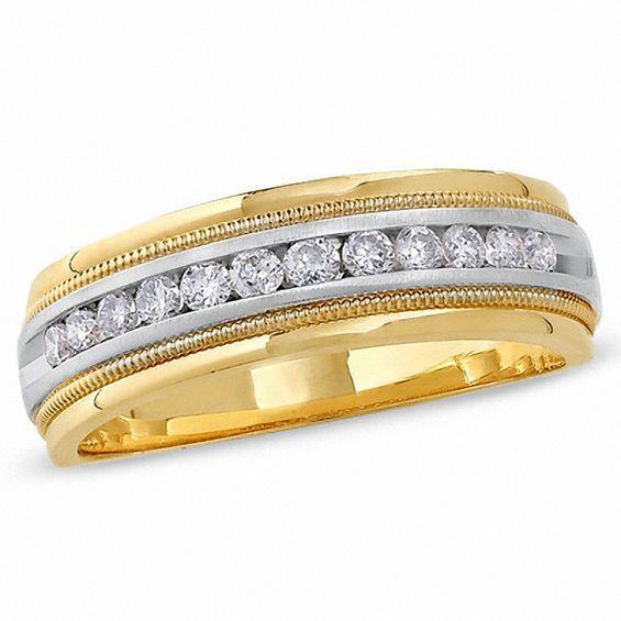 Men's 1/2 CT. T.w. Diamond Channel Milgrain Band in 14K Two-Tone Gold Product Image