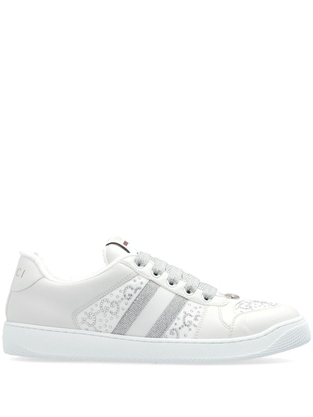 GUCCI Screener Embellished Leather Sneakers In White Product Image