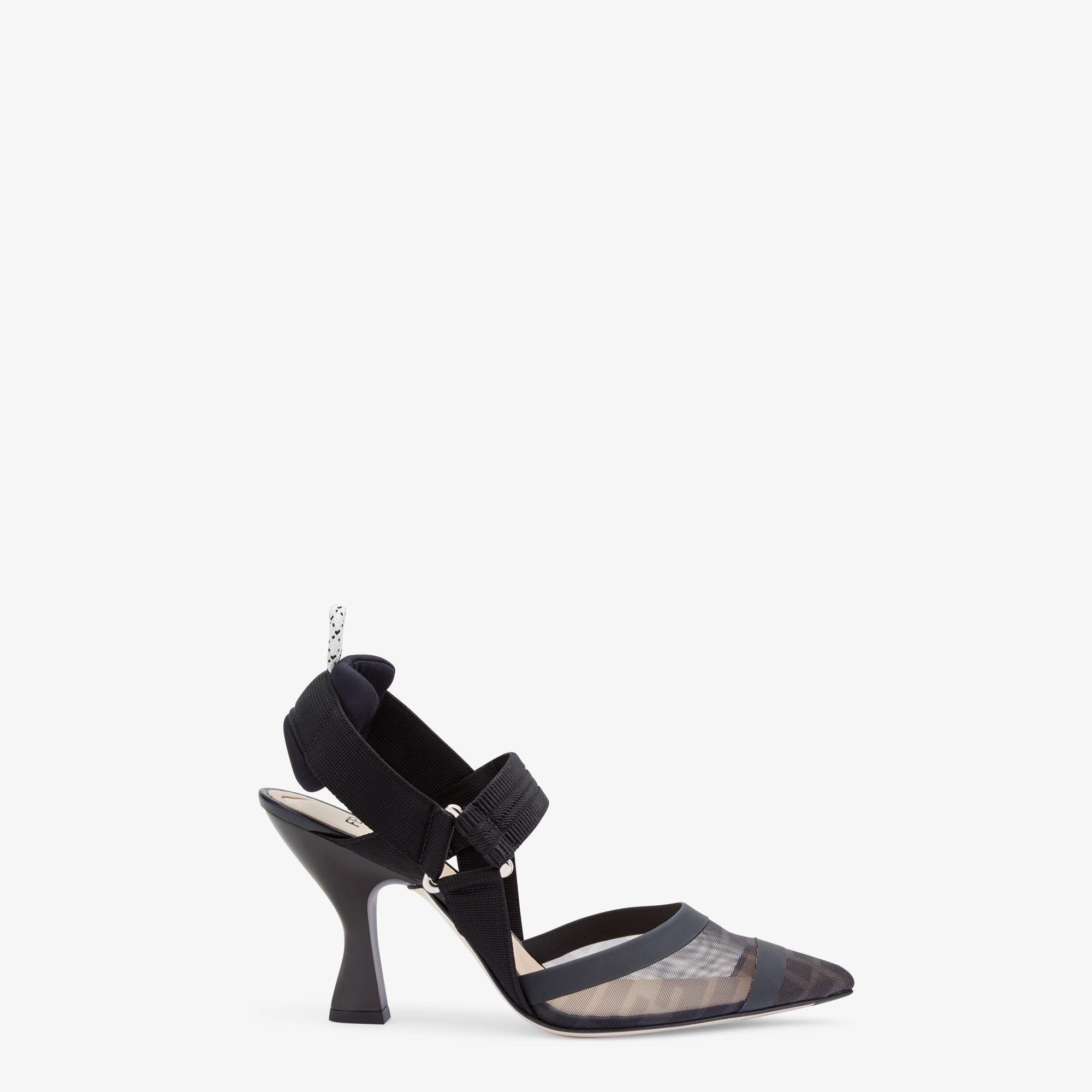 ColibrìBlack leather and mesh, high-heeled slingbacks Product Image