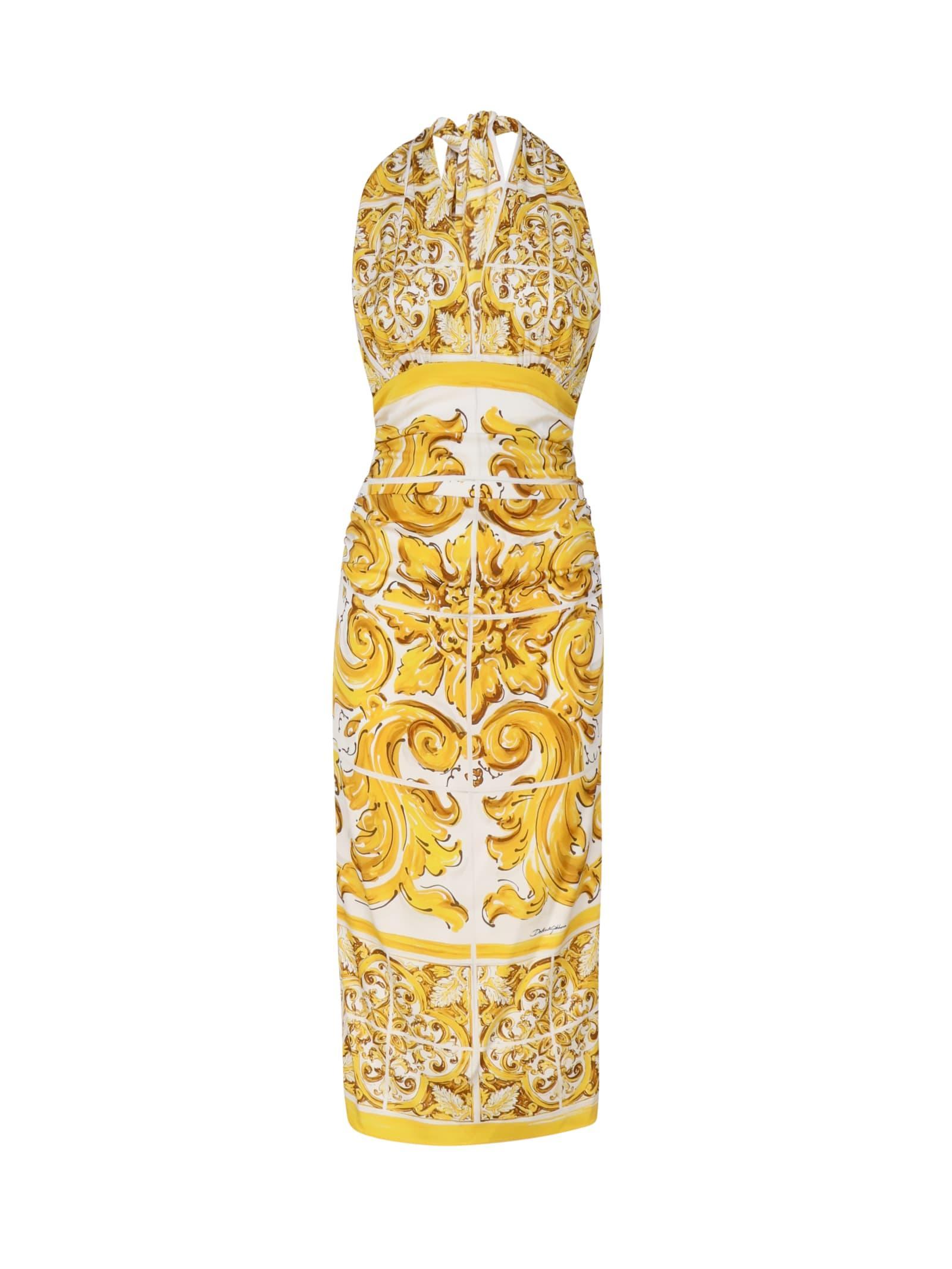 DOLCE & GABBANA V-neck Midi Dress In Amarillo Product Image