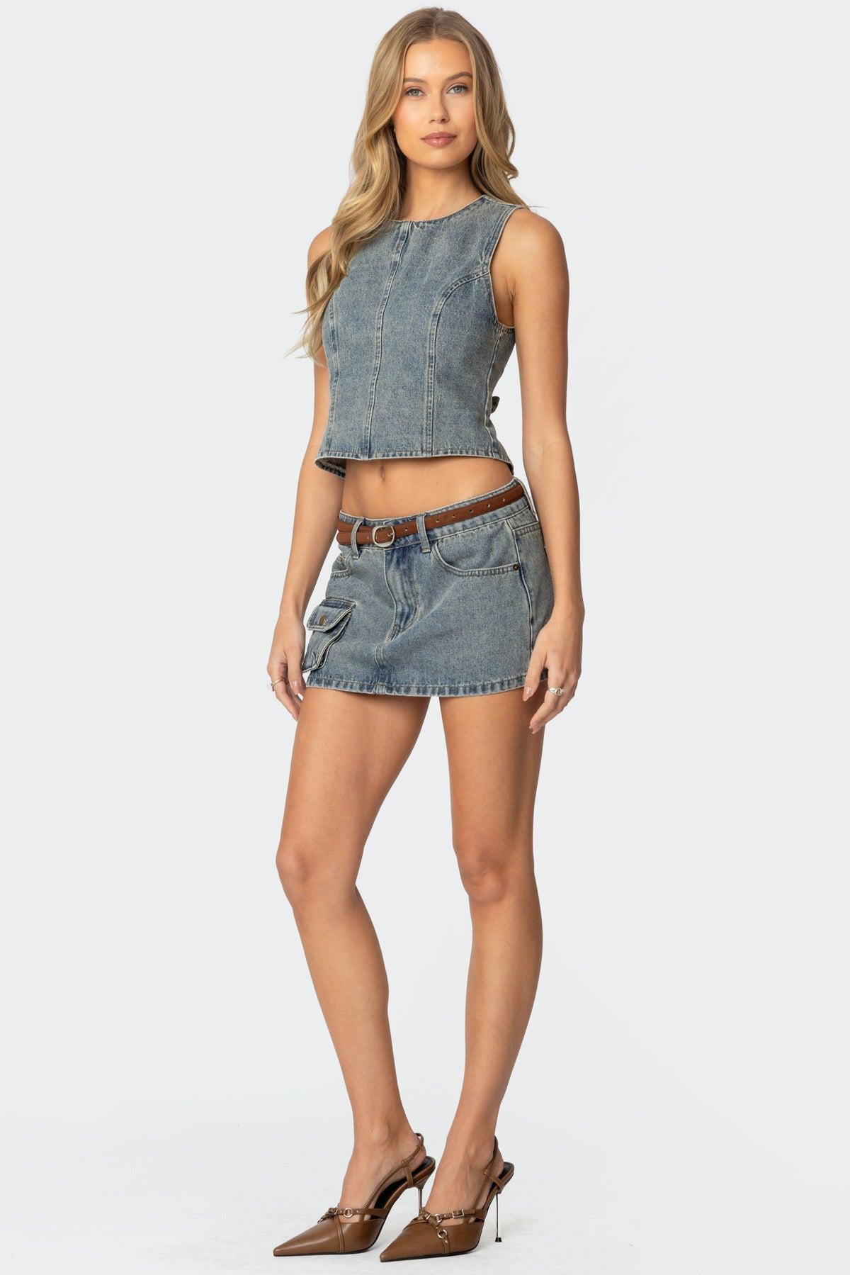 Quinlan Denim Cargo Mini Skirt Product Image