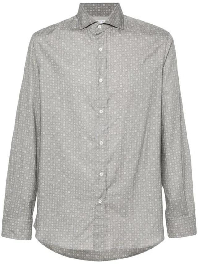 BRUNELLO CUCINELLI Graphic-print Cotton Shirt In Gray Product Image