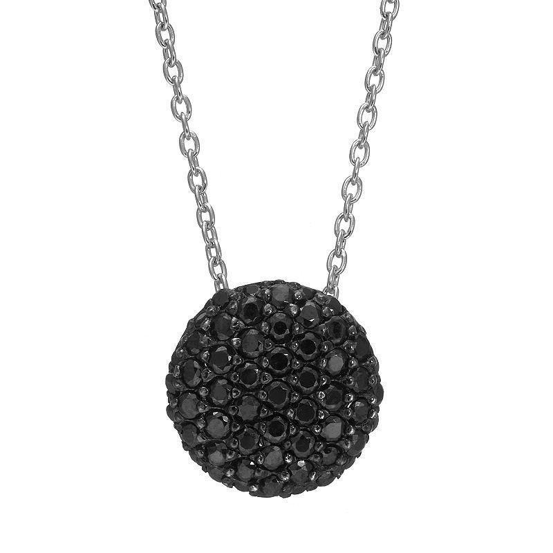 Sophie Miller Black Cubic Zirconia Sterling Silver Circle Pendant Necklace, Womens Product Image