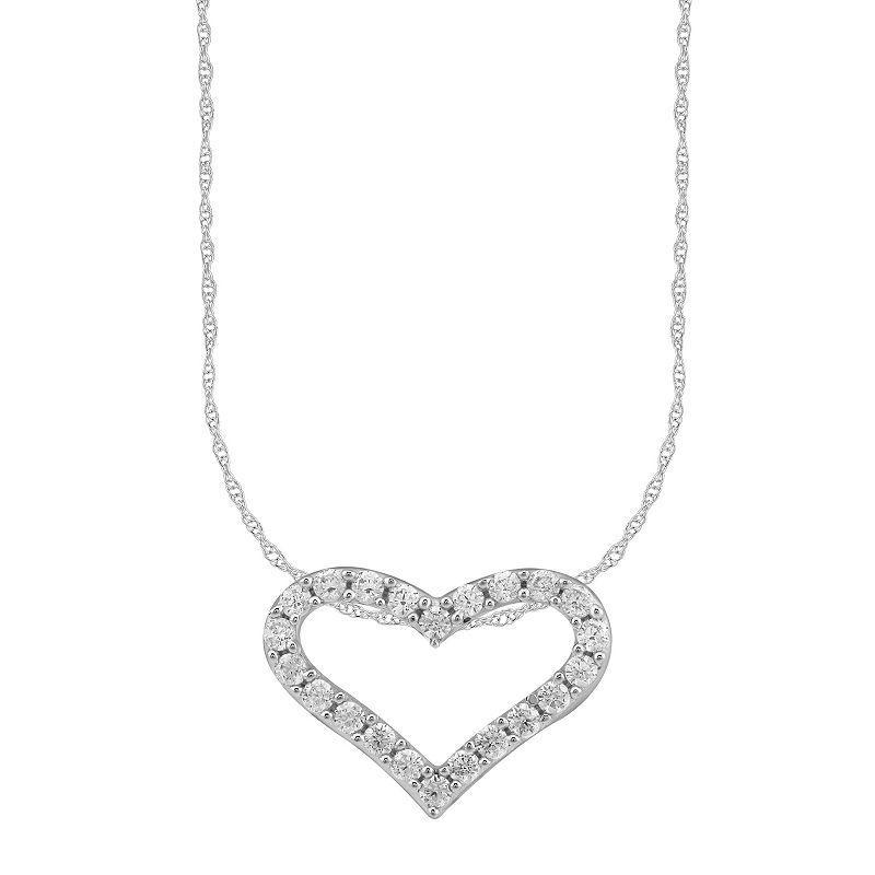 Arctic Clear 14k White Gold 1/3 Carat T.W. Round Cut Lab-Grown Diamond Heart Pendant Necklace, Womens Product Image