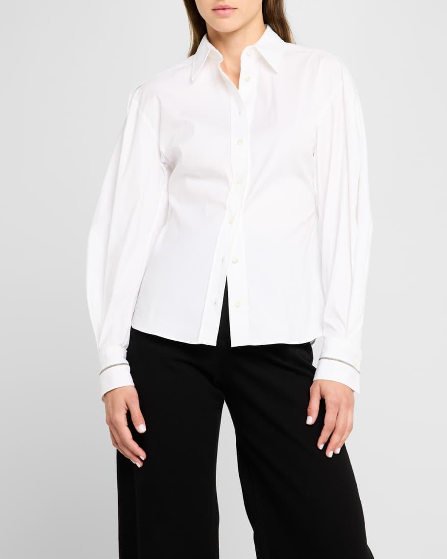 Monili-Cuffs Structured Sleeve Cotton Poplin Blouse Product Image