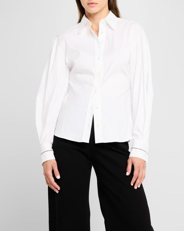 Monili-Cuffs Structured Sleeve Cotton Poplin Blouse Product Image