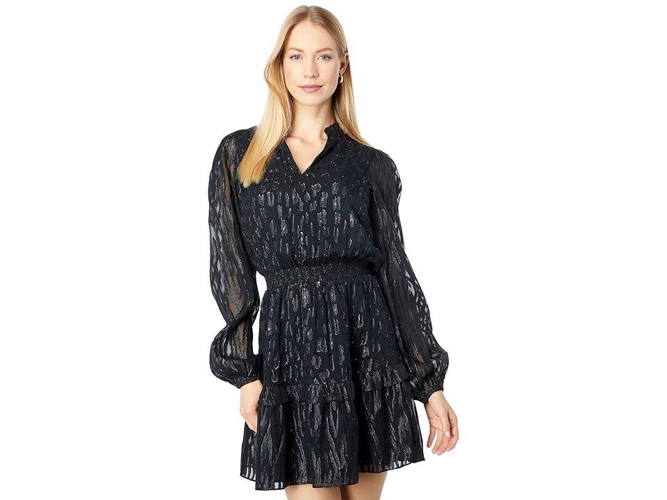 Lilly Pulitzer Avelynn Silk Dress (Onyx Seeing Spots Metallic Clip) Women's Clothing Product Image