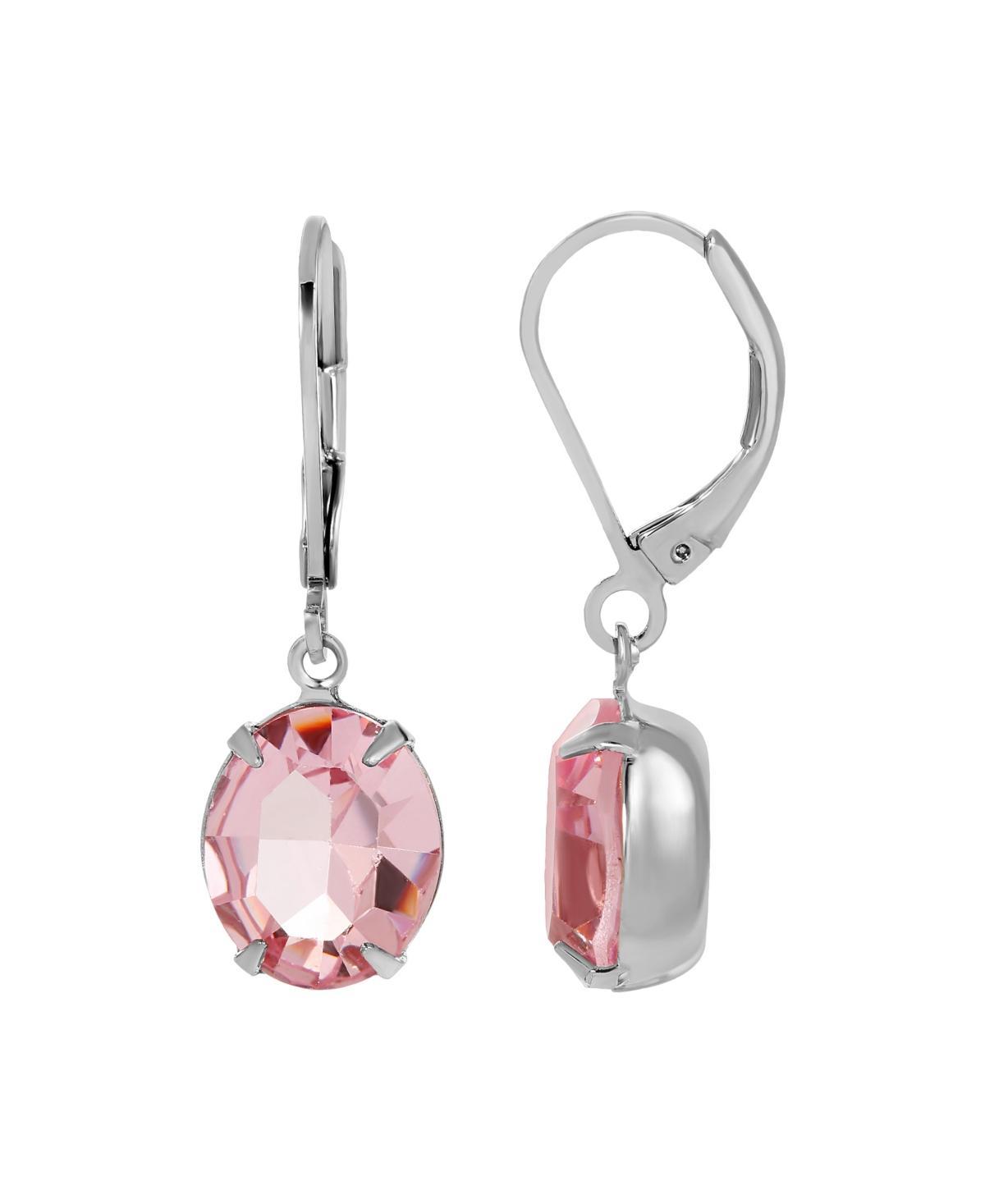 1928 Jewelry Silver Tone Oval Swarovski Crystal Earrings, Pink Product Image