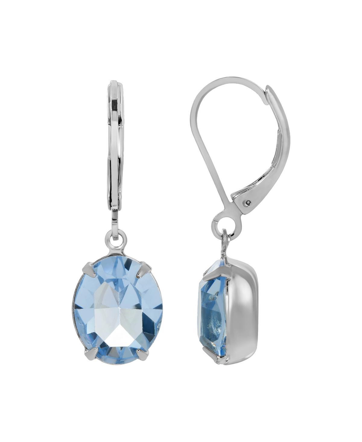 1928 Jewelry Silver Tone Oval Swarovski Crystal Earrings, Blue Product Image