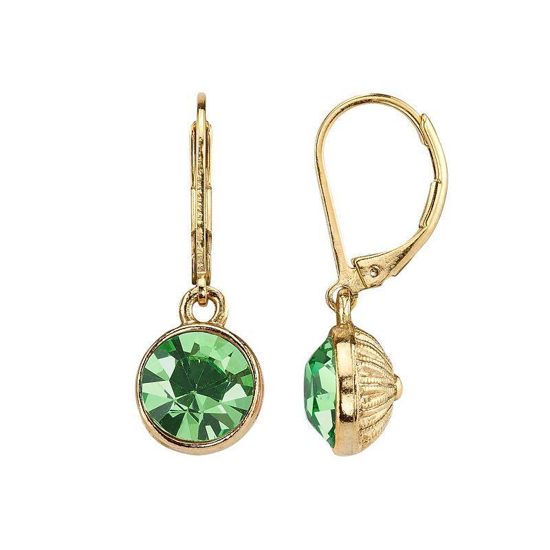 1928 Round Faceted Stone Drop Earrings, Womens, Green Product Image