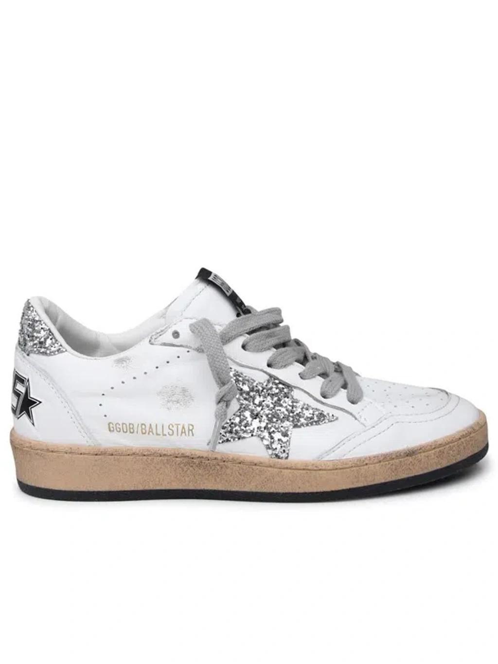 GOLDEN GOOSE White Leather Superstar Sneakers In Silver Product Image