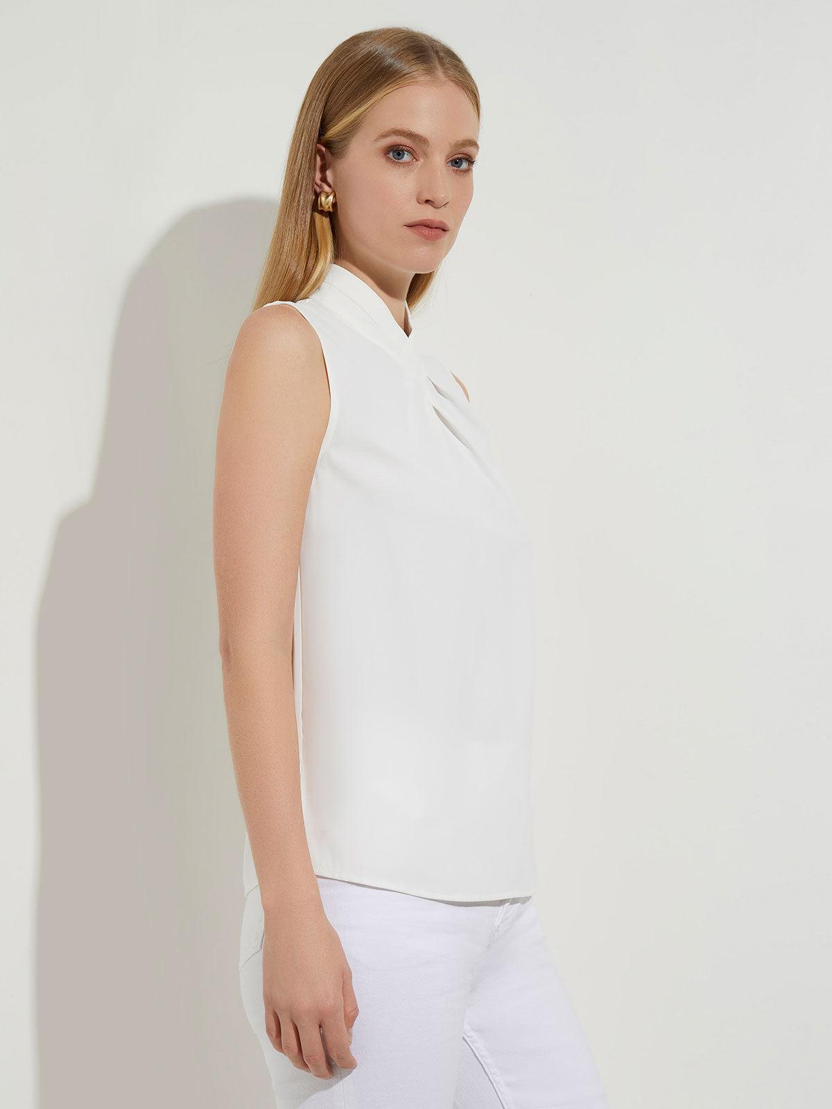 Pleated Crossover Collar Crepe de Chine Blouse Product Image