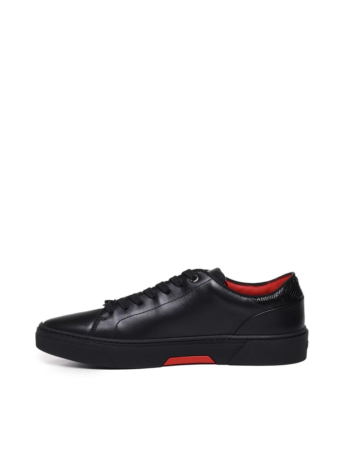 HUGO BOSS Leather Lace-up Sneakers Com Special Embossed Graphic In Black Product Image