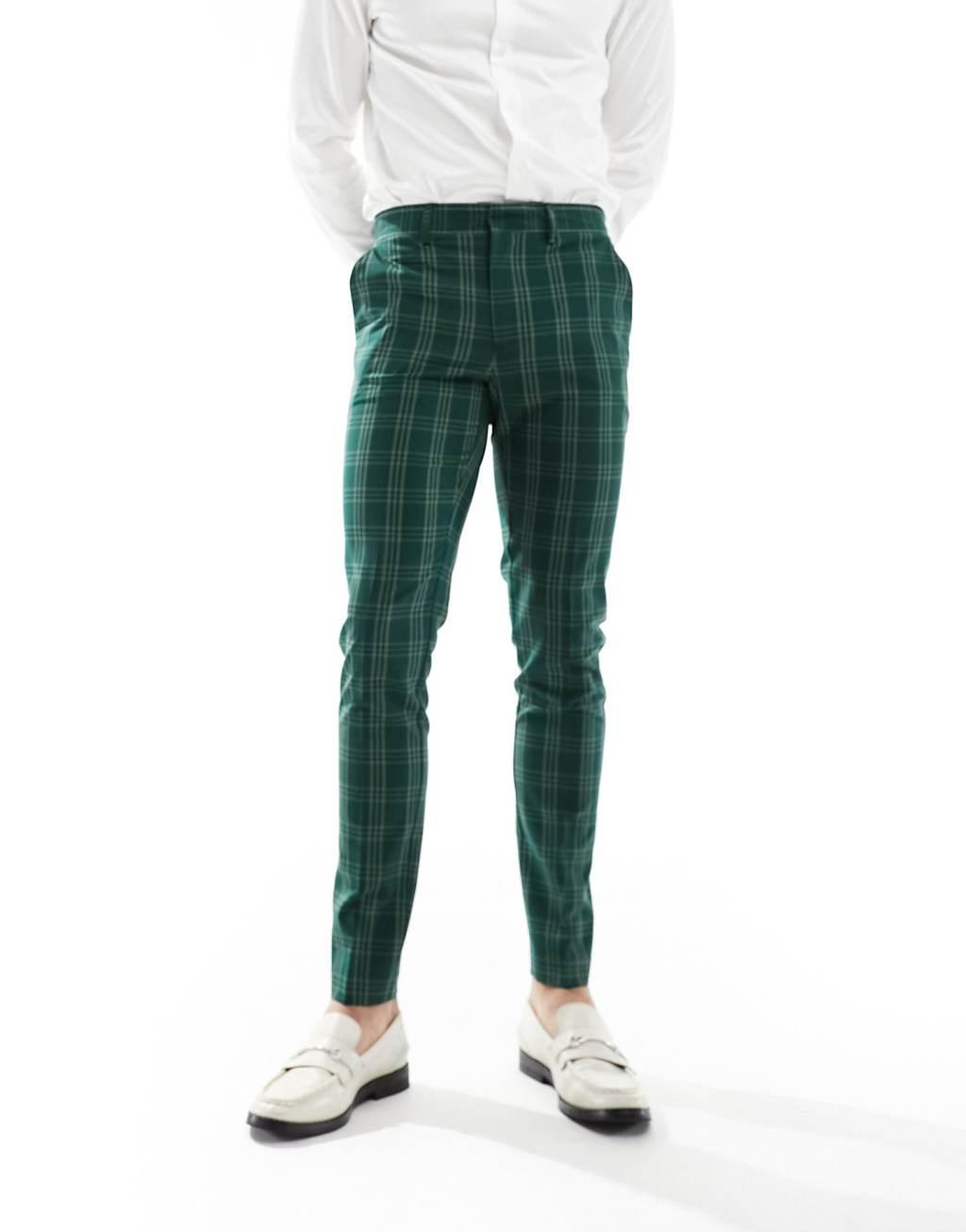 ASOS DESIGN skinny suit pants in green tonal check Product Image