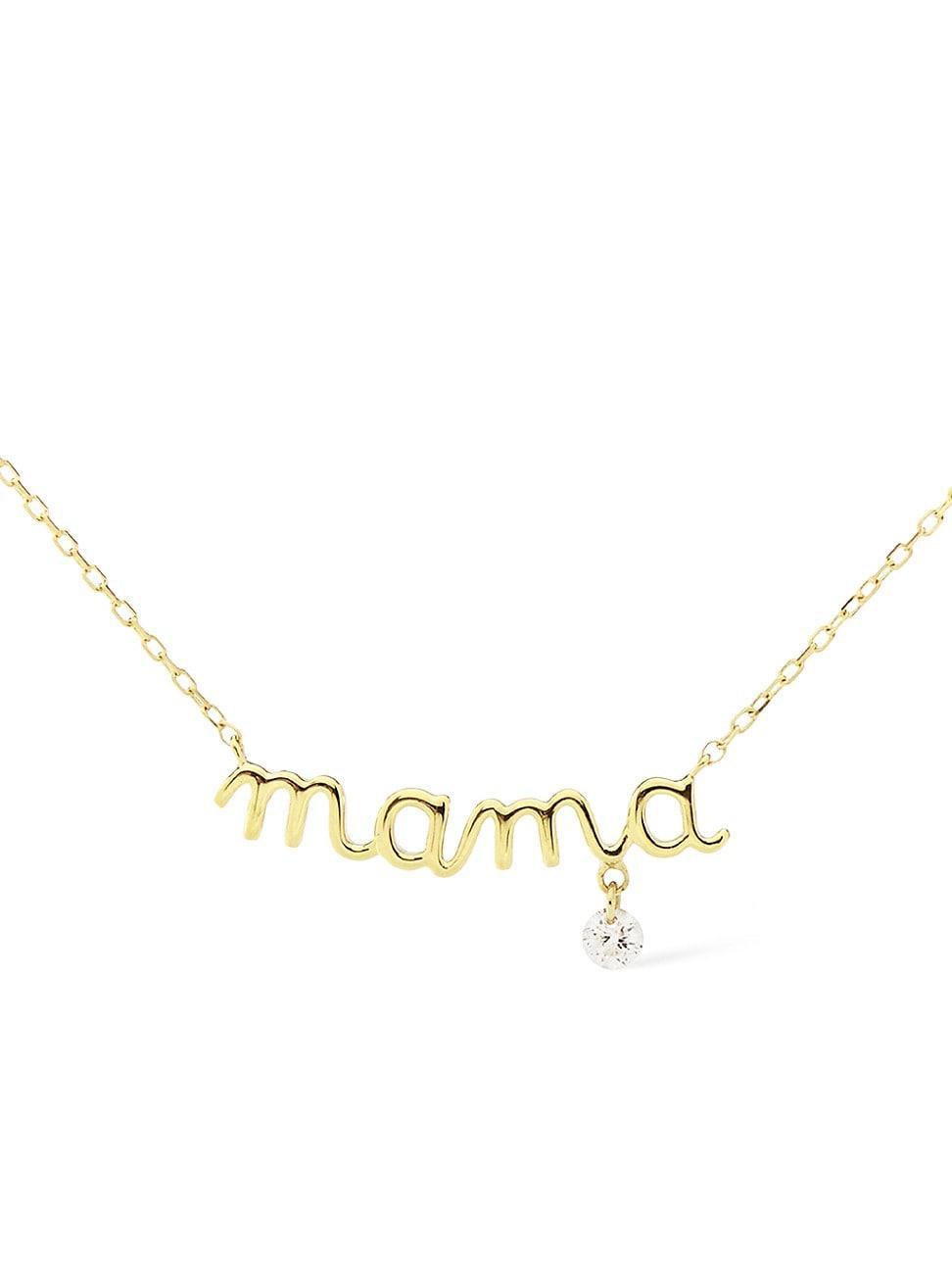 Womens 18K Yellow Gold & Diamond Mama Pendant Necklace Product Image