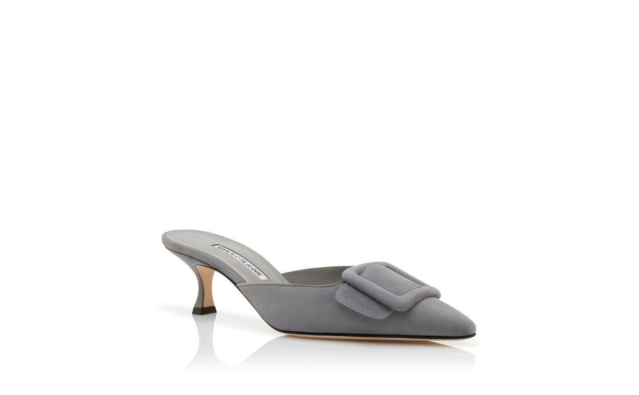 MAYSALE  Grey Suede Buckle Detail Mules Product Image