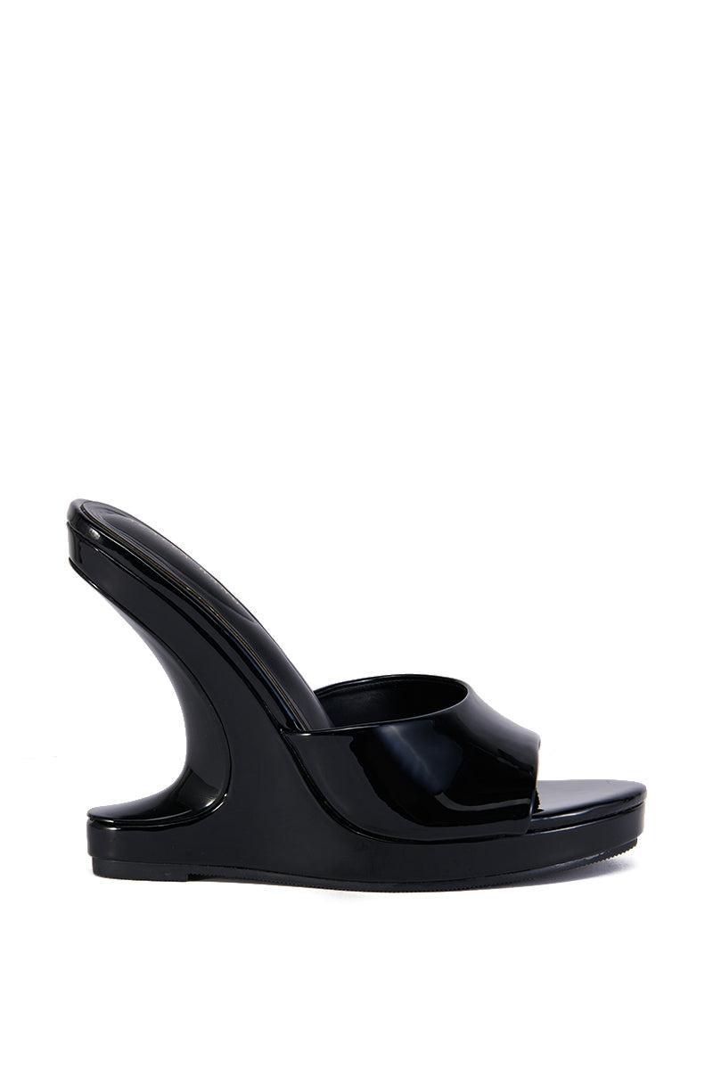 AZALEA WANG SHLOMO BLACK ABSTRACT WEDGE HEEL SANDAL Product Image