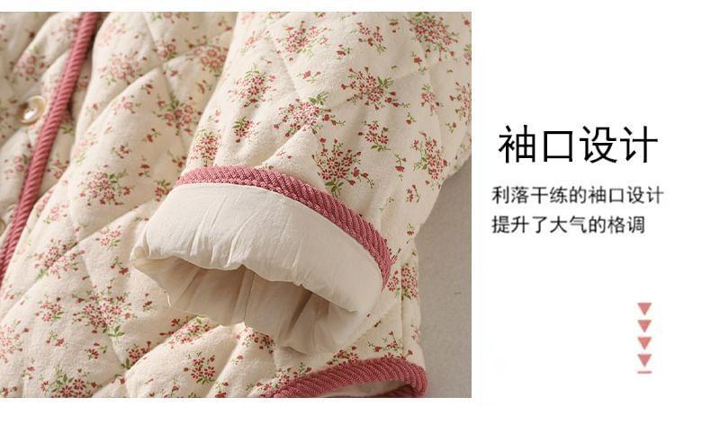 V-Neck Floral Quilted Button Jacket Product Image