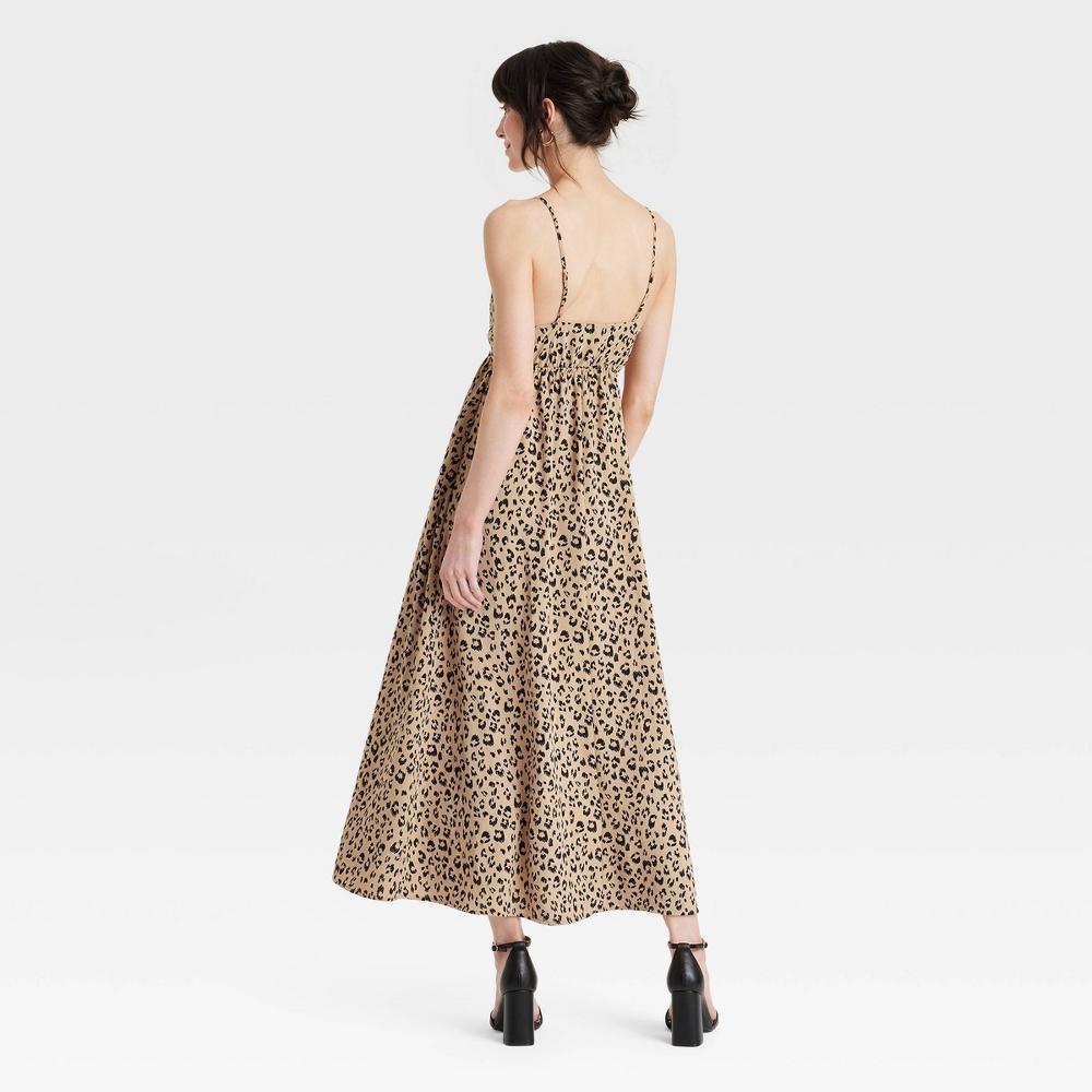 Womens Ruched Midi Dress - A New Day Brown Leopard Print XL Product Image