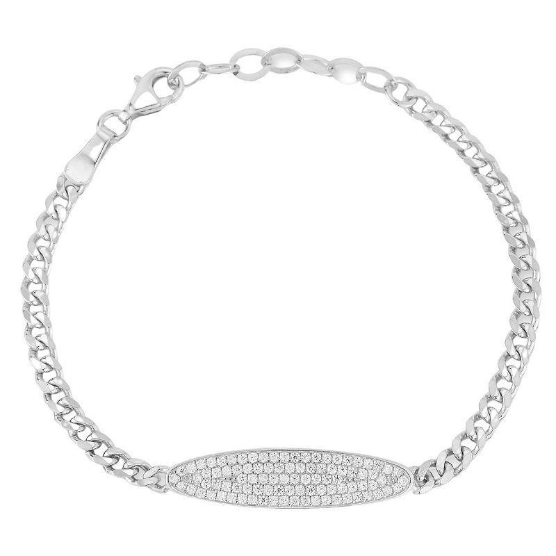 Sunkissed Sterling Cubic Zirconia Bar Curb Chain Bracelet, Womens Silver Tone Product Image