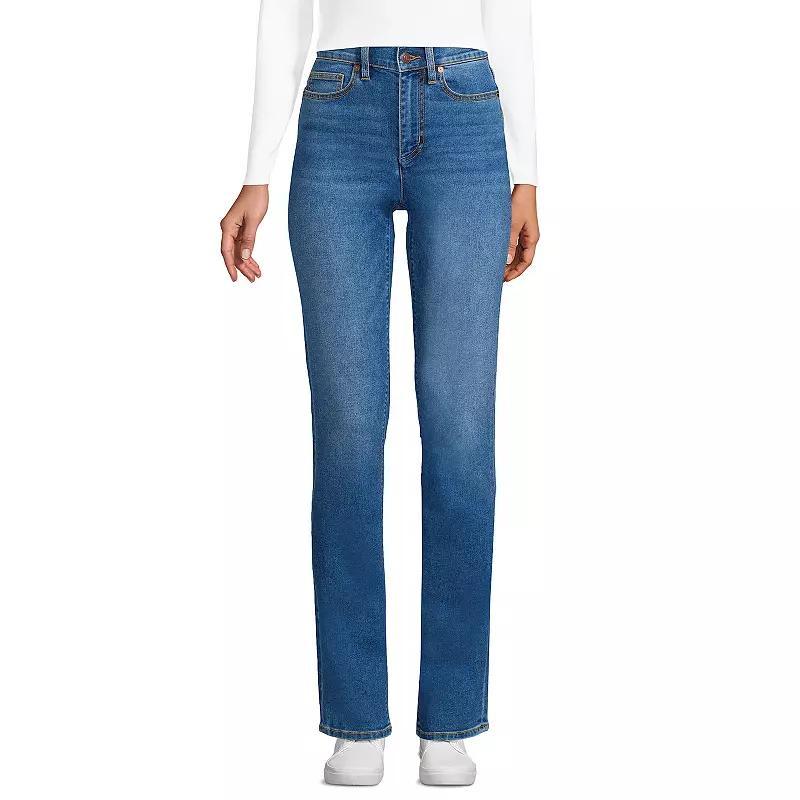 Petite Lands End Recover High-Rise Straight-Leg Jeans, Womens Blue Product Image