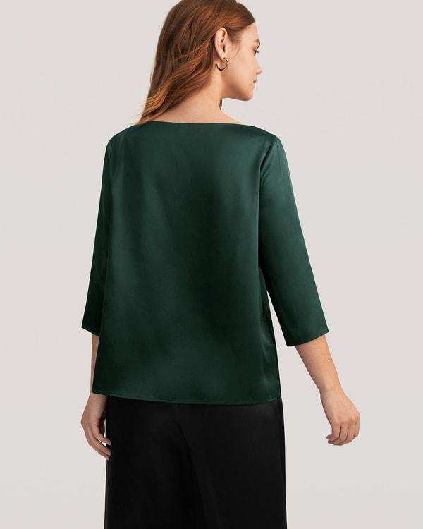 3/4 Sleeve Boat Neck Silk Blouse Product Image