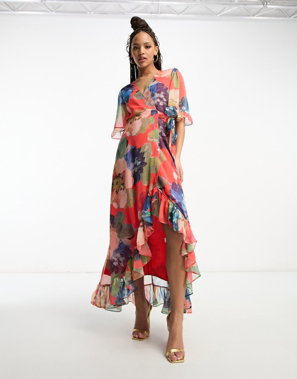 Hope & Ivy wrap midaxi dress in mixed floral Product Image