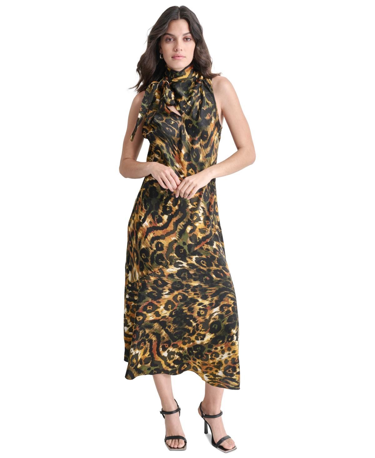 Dkny Womens Sleeveless Printed Tie-Neck Midi Dress Product Image