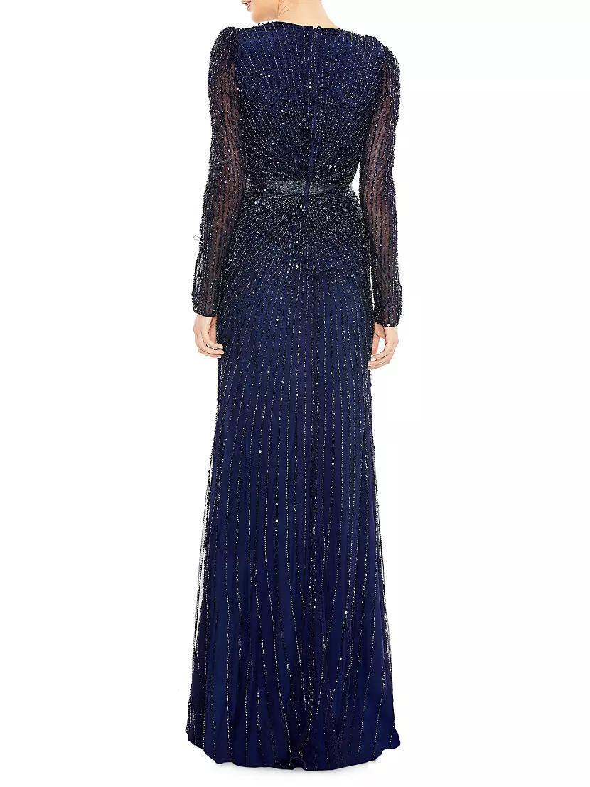 Sequin Wrap-Over Long-Sleeve Gown Product Image