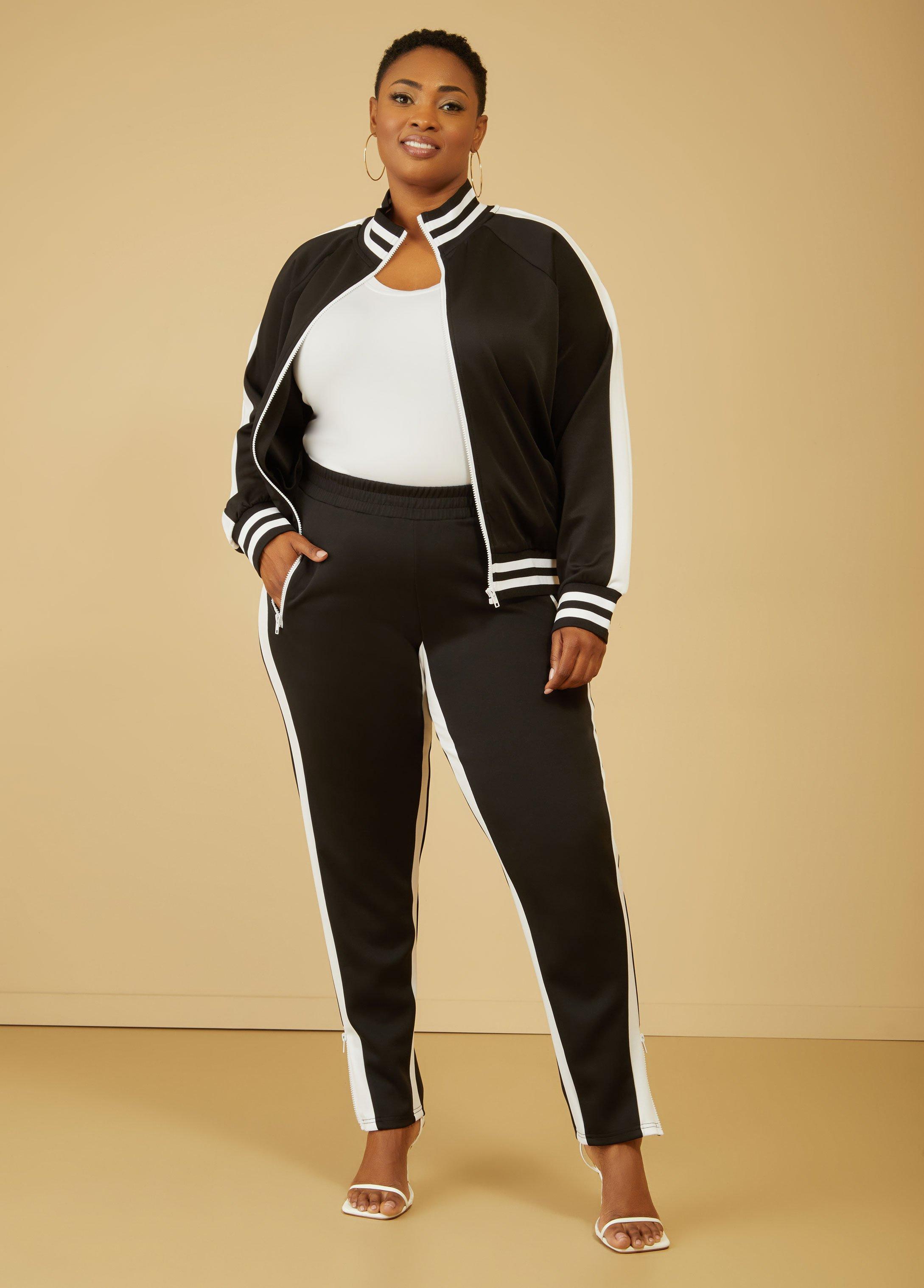 Plus Size Zip Detailed Striped Track Pants Ashley Stewart Product Image