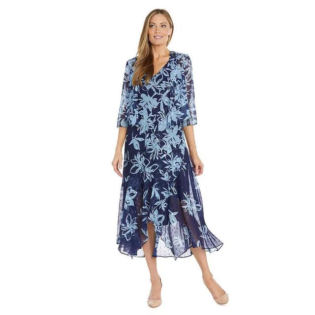 Womens R&M Richards Floral Chiffon 3/4-Sleeve Jacket & V-Neck Maxi Dress Navy Purple Product Image