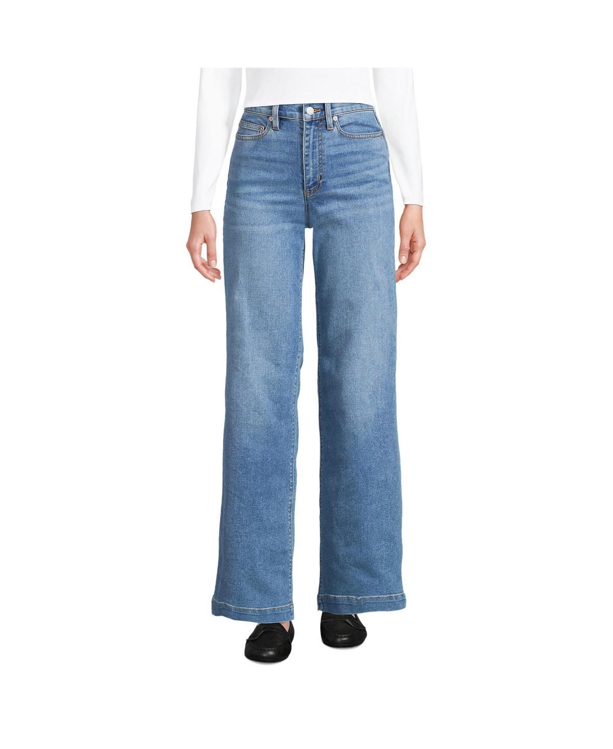 Lands End Womens Recover High Rise Wide Leg Blue Jeans Product Image