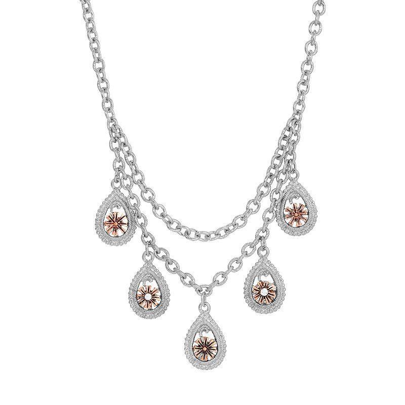 1928 Triple Pink Oval Halo Necklace, Womens Product Image