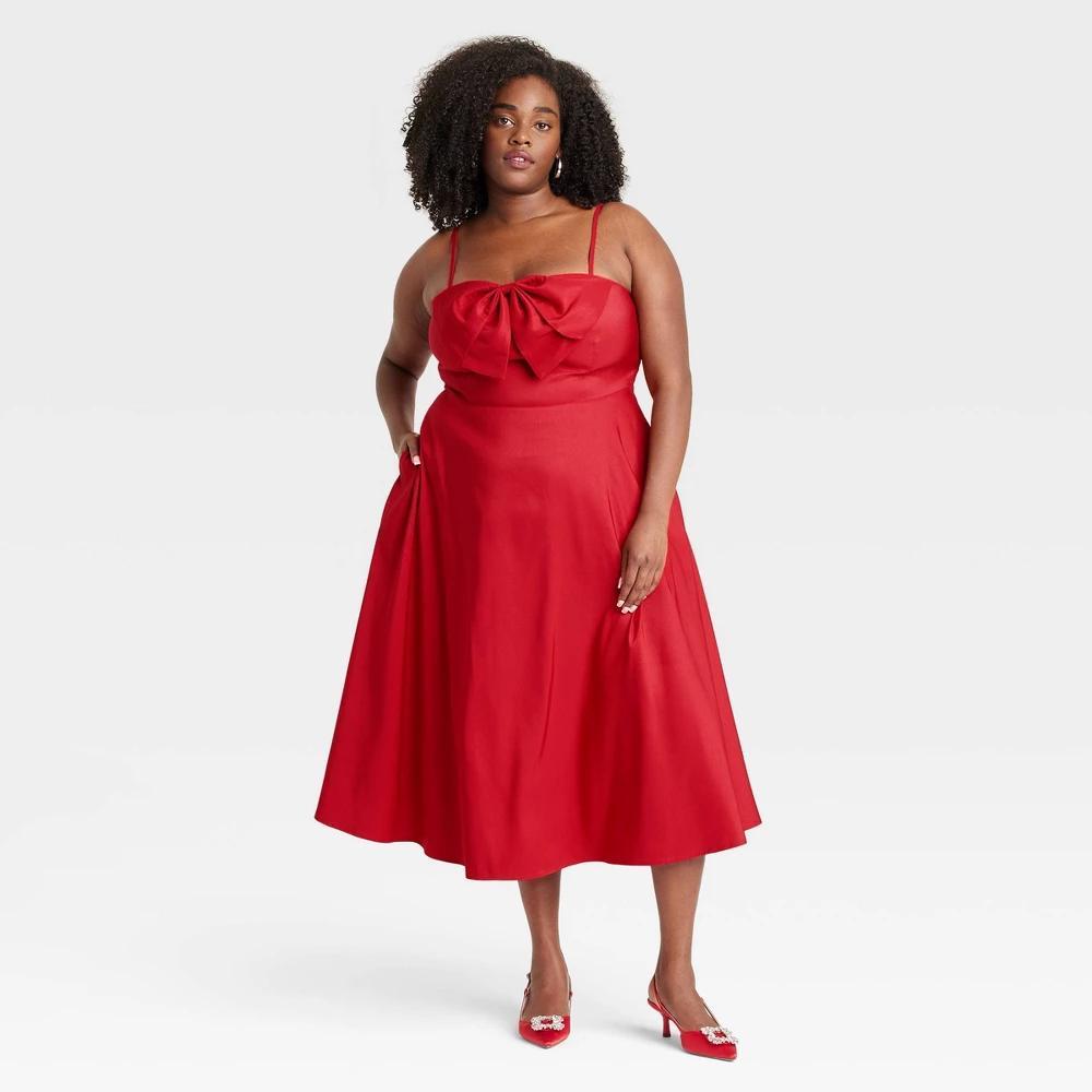 Womens Bow Midi Dress - A New Day Red 17 Product Image