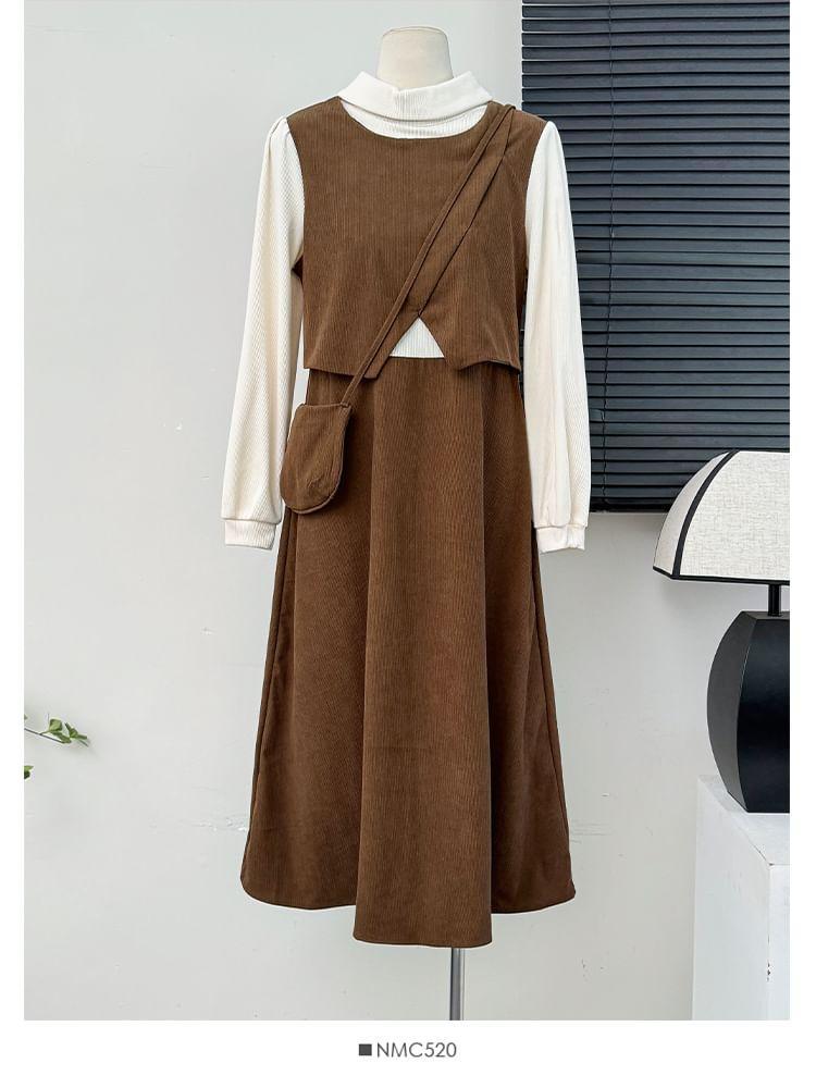 Mock-Neck Mock Two-Piece A-Line Dress Product Image