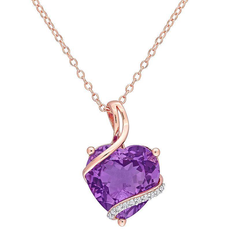 Stella Grace 18k Rose Gold Over Silver Amethyst & Diamond Accent Heart Pendant, Womens Purple Product Image