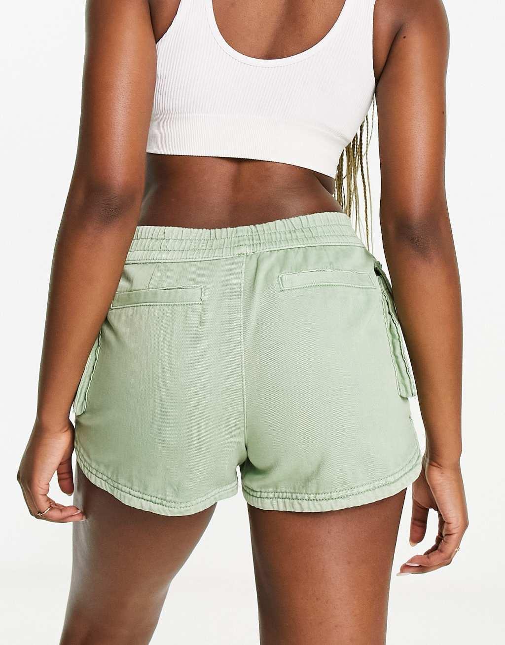 Miss Selfridge cargo pocket runner shorts in washed khaki Product Image