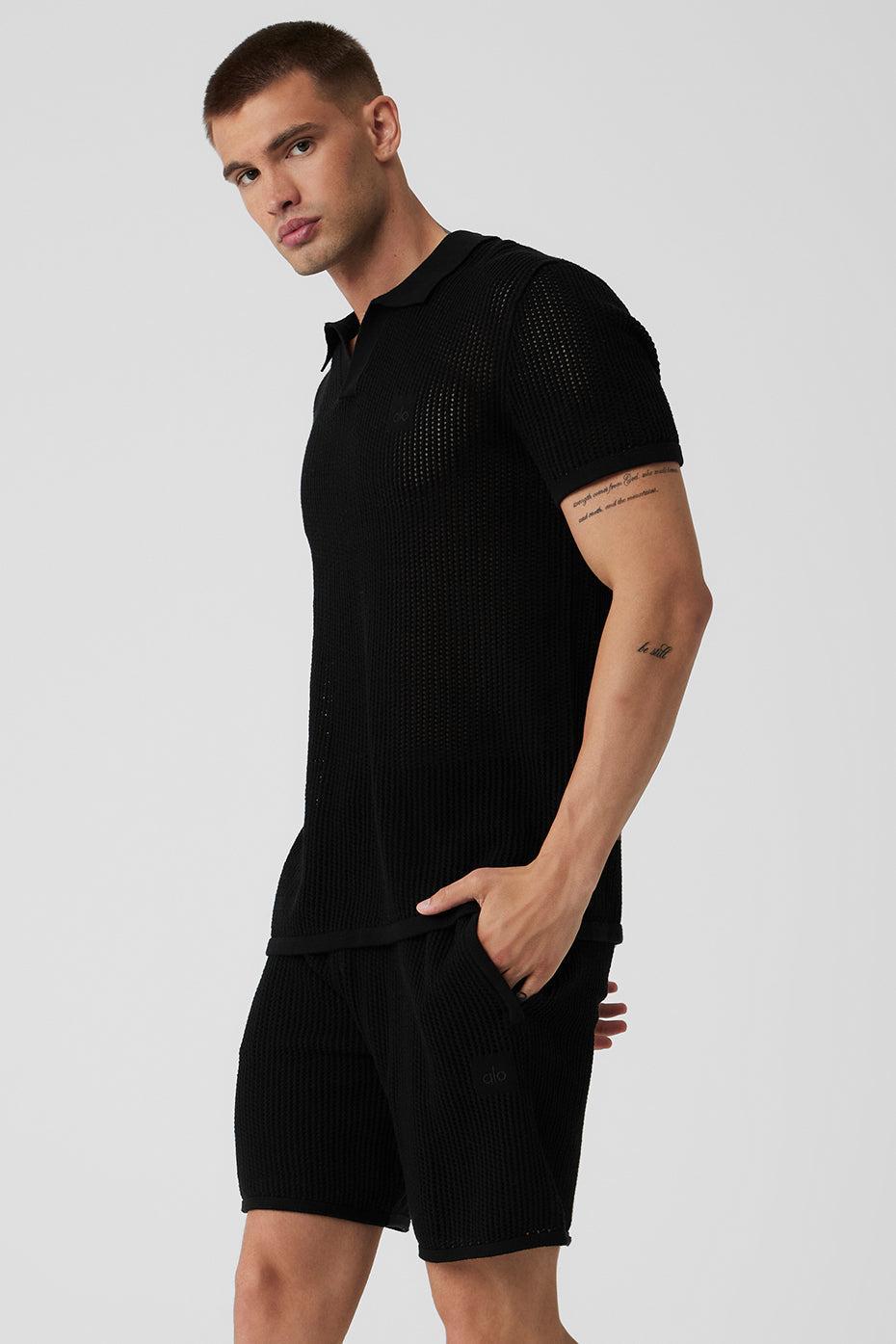 Open-Knit Polo - Black Male Product Image