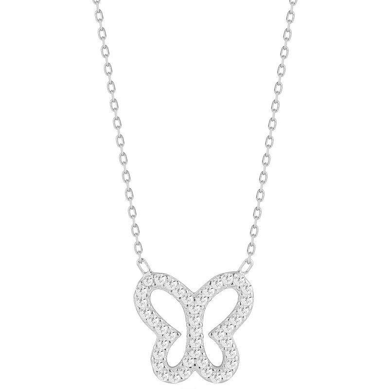 Sunkissed Sterling Cubic Zirconia Open Butterfly Pendant Necklace, Womens Silver Tone Product Image