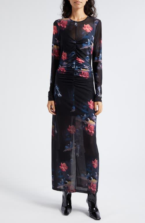 Ganni Floral Celestial Print Long Sleeve Mesh Maxi Dress Product Image