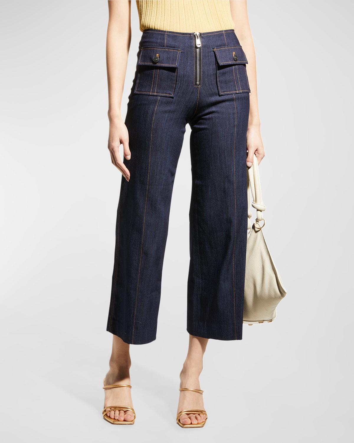 Womens Azure Front High-Rise Wide-Leg Crop Jeans Product Image